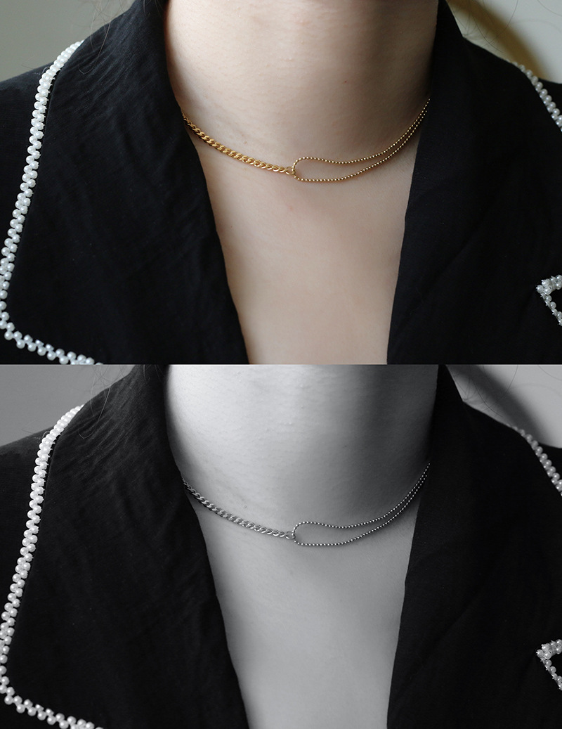 Simple Double Chain Round Bead Choker Necklace Neck Chain Clavicle Chain Titanium Steel Gold-plated Fashion display picture 5