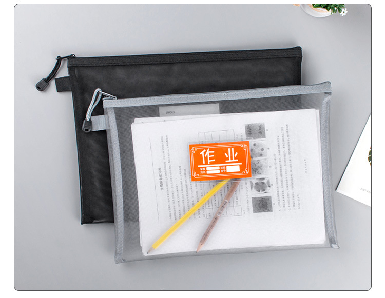 A4a5 Transparent Nylon Mesh File Bag Zipper Test Paper Information Bag Buggy Bag Office Student Pencil Case Subject Bag display picture 1