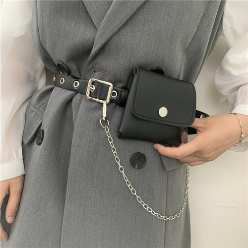 Punk style concave shape chain with bag belt, trendy, fashionable and versatile women's belt, full hole small belt