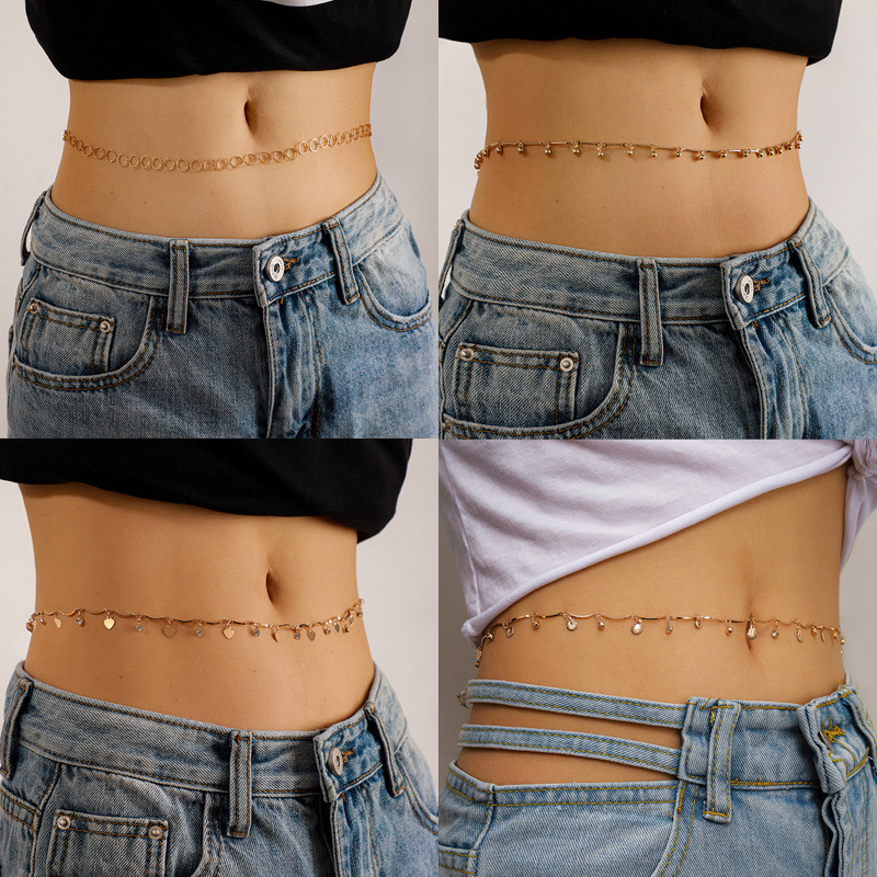 20g Weight Waist Chain Classification Metal Material Unisex Gender Basic Style Gold, Silver Color  Boho Style Leaf Diamond  Geometric Circle Love Tassel  Waist Chain 无