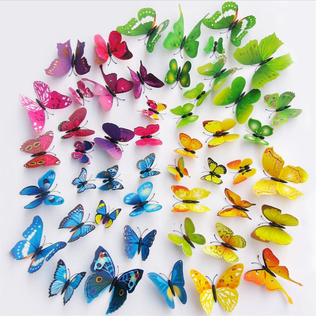 3d立體牆貼仿真蝴蝶冰箱磁貼客廳臥室牆背景創意裝飾單層12只套裝