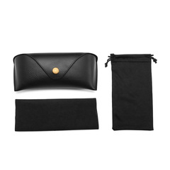 Black glasses case, glasses cloth, glasses bag manufacturer special glasses case, leather material three-piece set wholesale and retail 2000