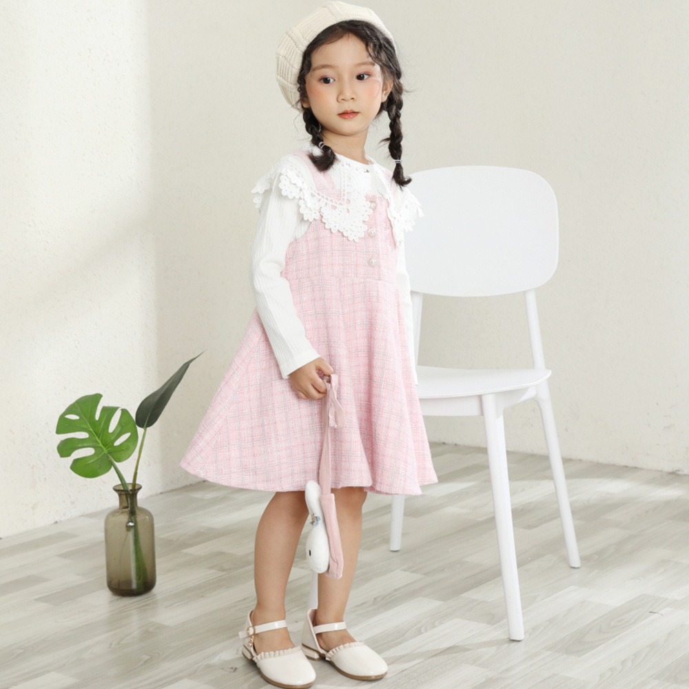 韩版女童春秋3件套装春款童装佛山童装小香风格子女童套装裙春