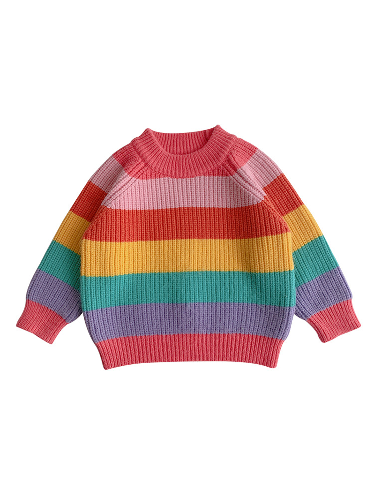 Children's clothing sweater Sweater new pattern Rainbow knitting Autumn and winter thickening children winter men and women Base coat Western style