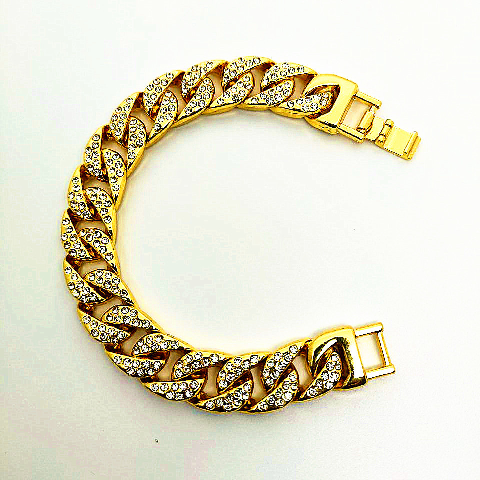 Cuban Diamond Bracelet And Gold Plated Necklace For Men And Women_voghion.com