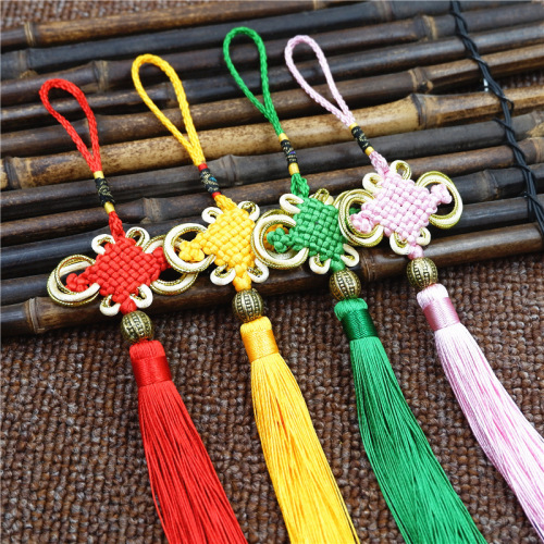 Factory Direct Sale Enchanting Gold-Edge 8-Prong Chinese Knot Beaded Strap with Tassels - Chinese Style Gift for Export to Foreigners