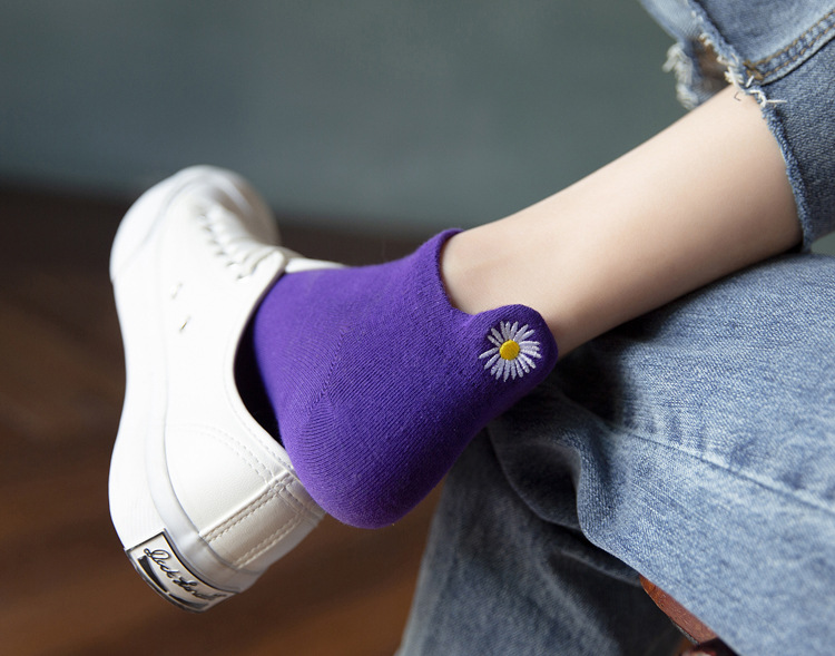 春夏季袜子女纯棉 后跟刺绣搞怪船袜