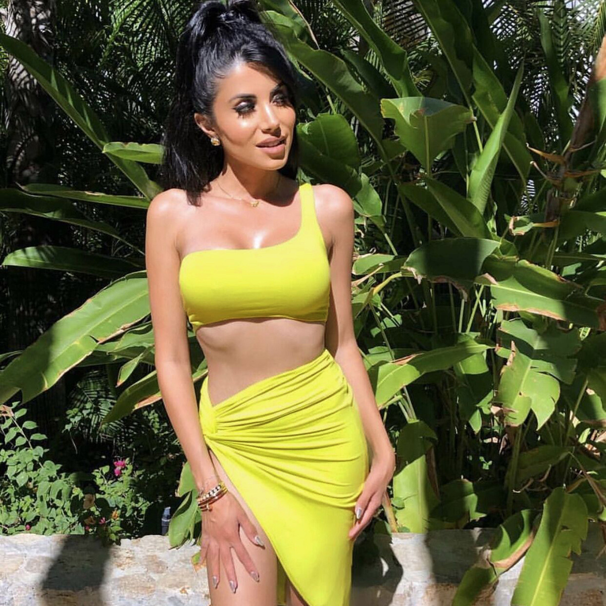 Spring Women's Two Piece Set Dress American Style One Shoulder Crop Top Sexy Casual Elegant Fashion Thin Suitable For Summer_ecoleips.com