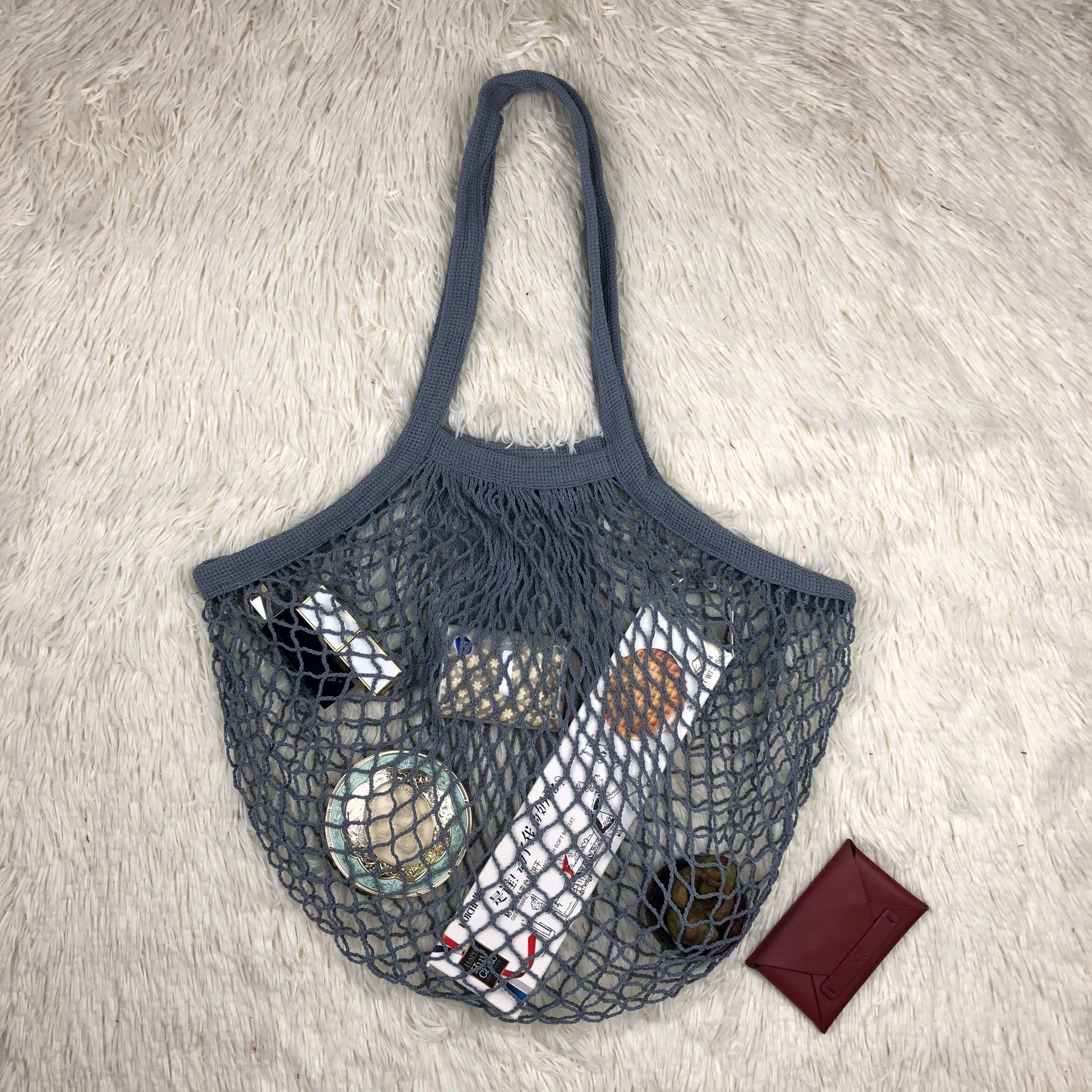 超市蔬菜水果購物棉網布袋亞馬遜純棉購物袋手提镂空棉網兜