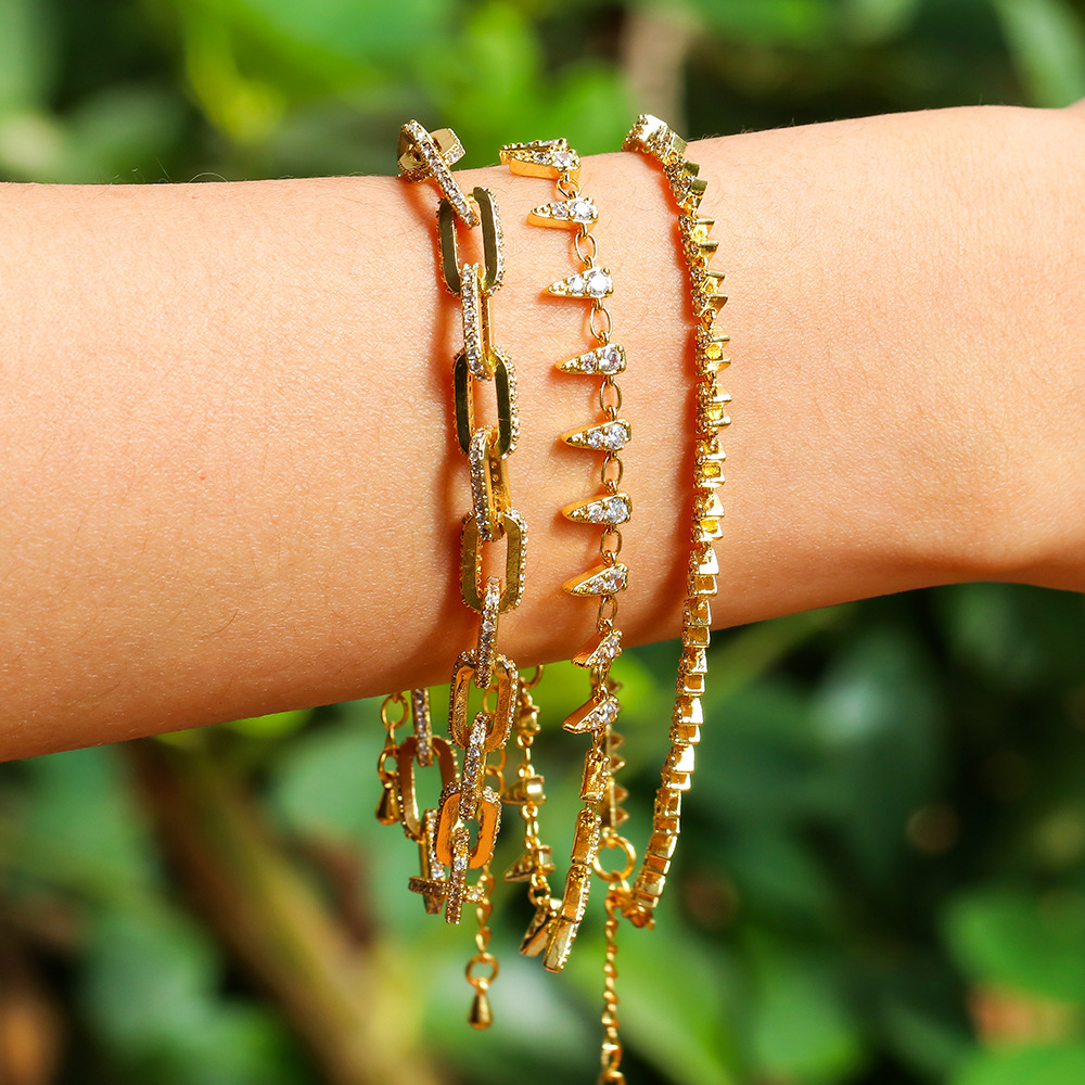 12g Weight Bracelets Classification Anniversary, Business, Travel Occasion Copper Material Geometric Pattern Unisex Gender Plating Design Fashion Style Fashion Geometric Full Diamond Zircon Copper Bracelet Sets 13