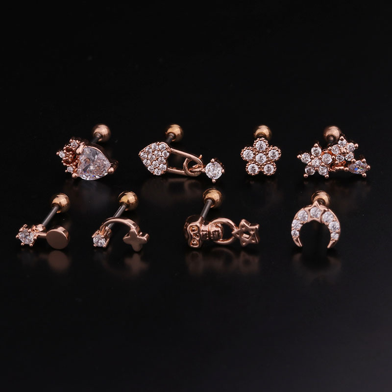 Ear Cartilage Rings & Studs Flower 316 Stainless Steel  Copper Inlaid Zircon display picture 10