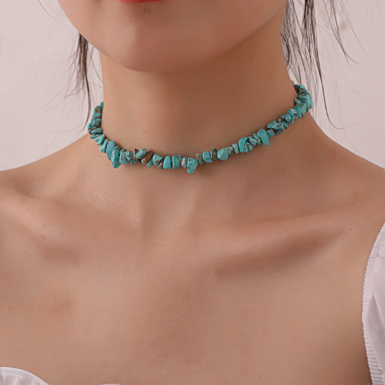 Retro Geometric Turquoise Necklace display picture 2