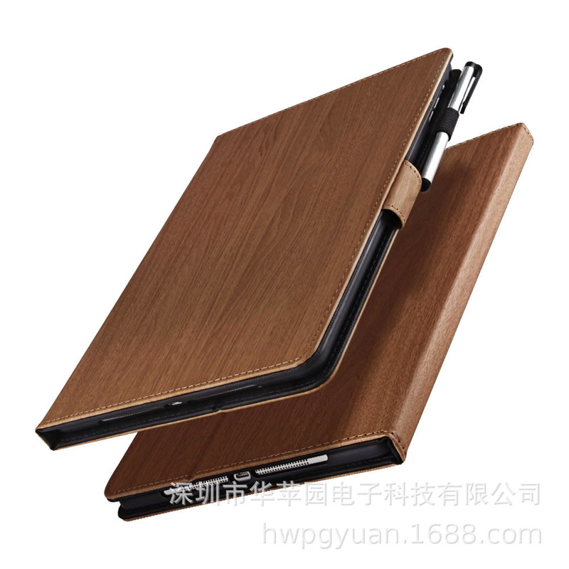 With pen case for 2021ipad Pro11 wood grain protective case 9.7 air4 leather case 10.2 silicone flat case