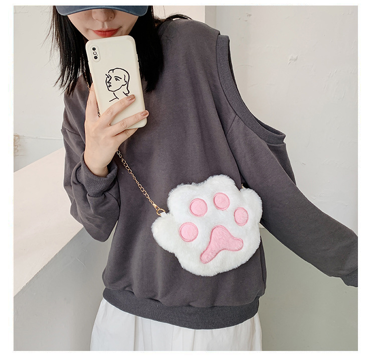 MAO MAO Bag Women's 2020 Autumn/Winter New Trendy Korean style Bag, plush single-shoulder bag, crossbody bag, bear paw chain small bag undefined