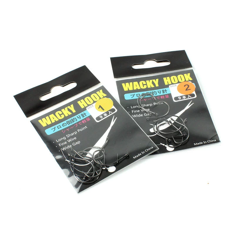 Крючок Wacky Hook (Luya) одиночный смещенный крючок для рыбалки, тонкая проволока, широкая щель, 9 шт (размеры 1/0–2)