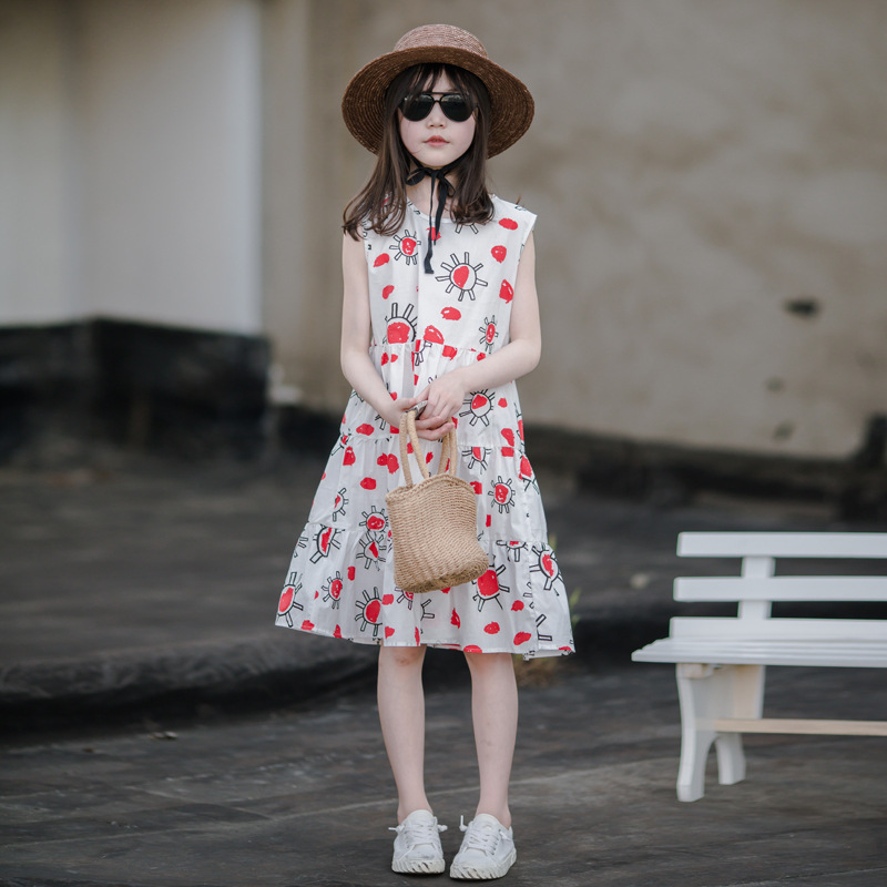 Vestido de las niñas verano 2023 nuevo estilo occidental estilo coreano niños de algodón impreso princesa vestido para niñas