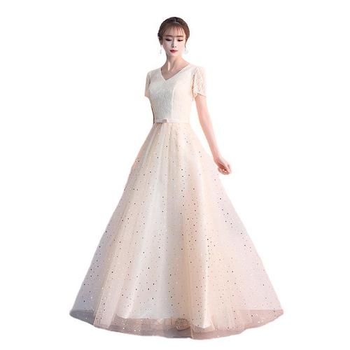 Evening Dresses cocktail party banquet dress vestido de banquete de cóctel Chorus performance dress women&apos;s short sleeve long dress big chorus student dress solo dress