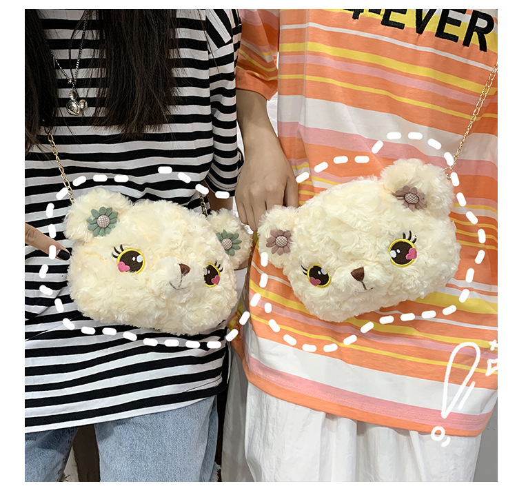 Autumn New Soft Cute Girls Heart Bear Soft Messenger Plush Chain Single Shoulder Coin Purse display picture 29