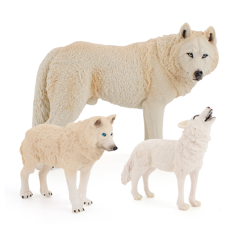 Exportación transfronteriza venta caliente modelo de animales forestales para niños lobo blanco sólido rugido lobo adornos de arena creativos