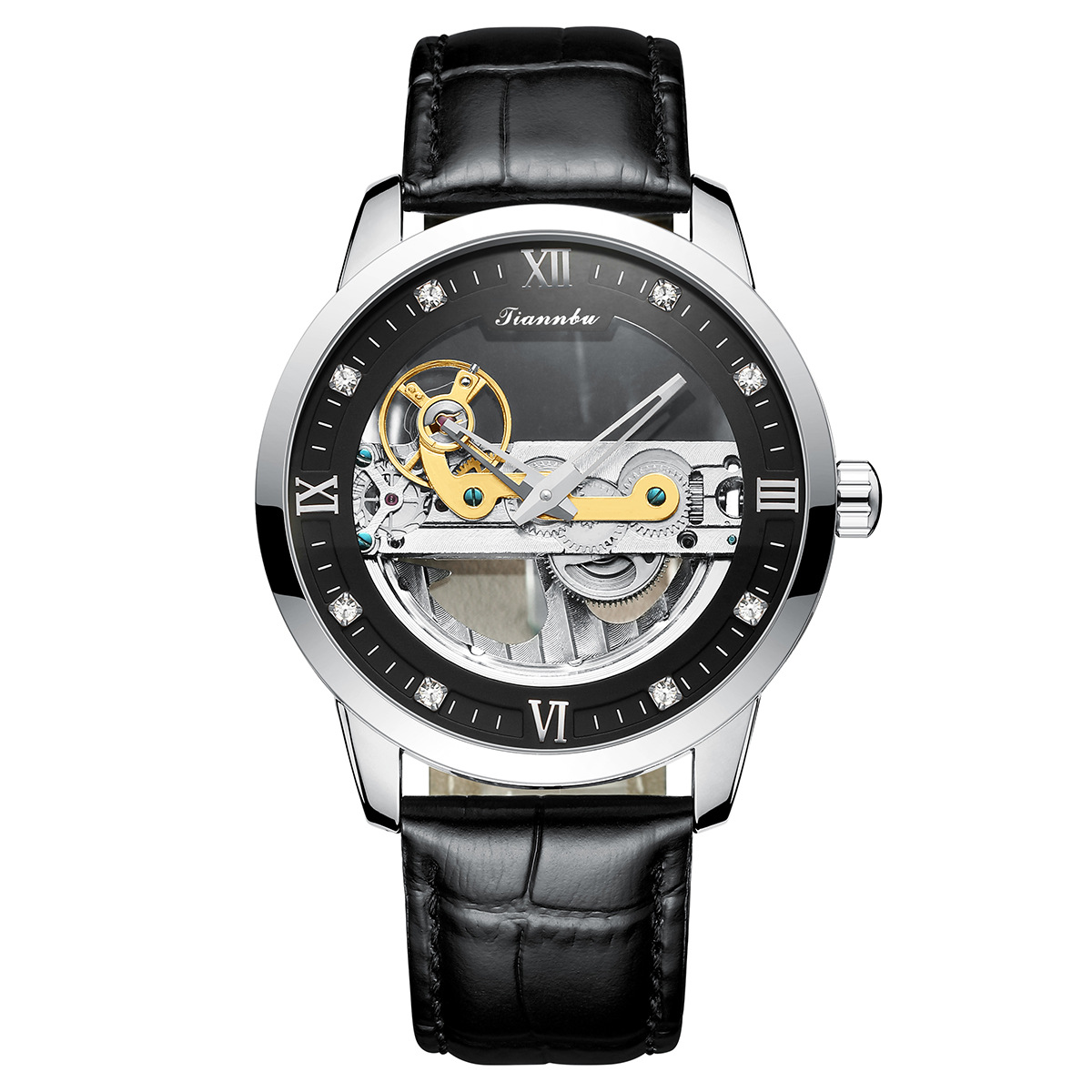 Tianbo nuevos hombres reloj hueco Tourbillon reloj mecánico automático Correa transparente deportes de moda reloj de los hombres