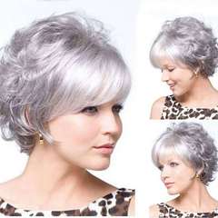 European and American foreign trade small curly wigs, gray white lady short curly wig, side parting wig, one-piece hairpiece