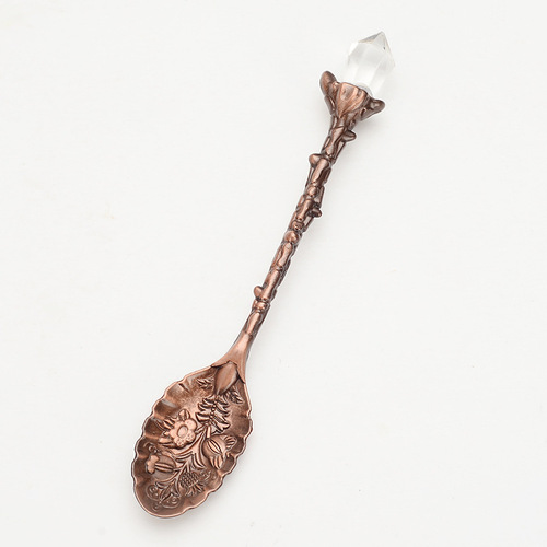 Antique carved crystal head pattern alloy leaf spoon Nordic creative coffee ice cream spoon