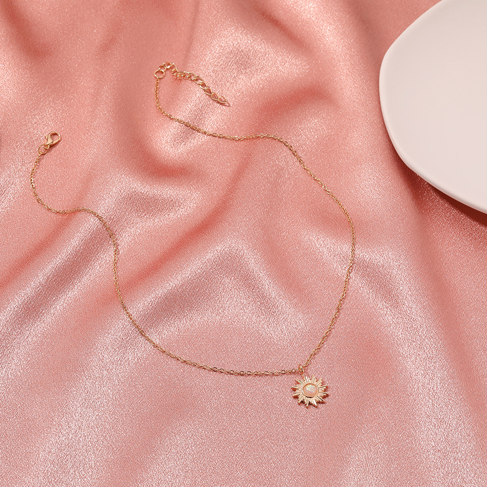 simple opal sun flower pendant necklace
