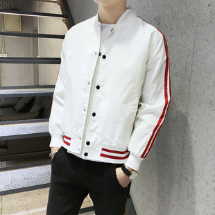 2020 Baseball Suit Jacket Men's Spring and Autumn Casual Sports White Single-breasted Side Two-bar Jacket