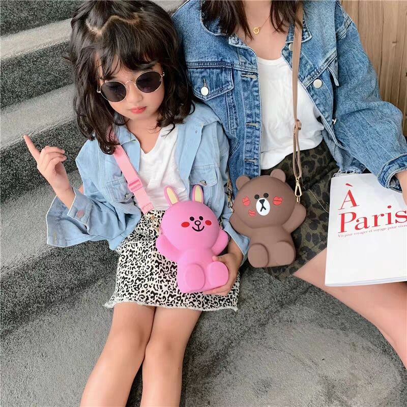 抖音兔子熊斜挎女包2020新款小包包女包硅胶萌卡通儿童手机包包|ms
