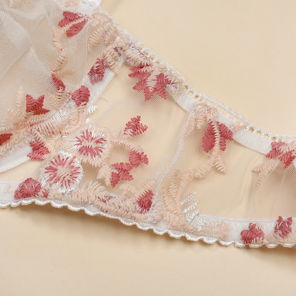 See-Through Lace Mesh Embroidery Straps Underwear Set NSMDN114675