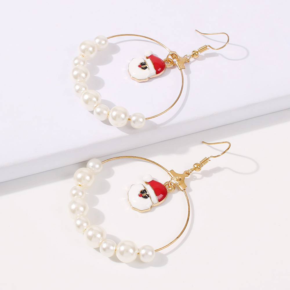 Exaggerated Large Circle Size Pearl Pearl Christmas Tree Elk Earrings For Women Hot Sale display picture 17