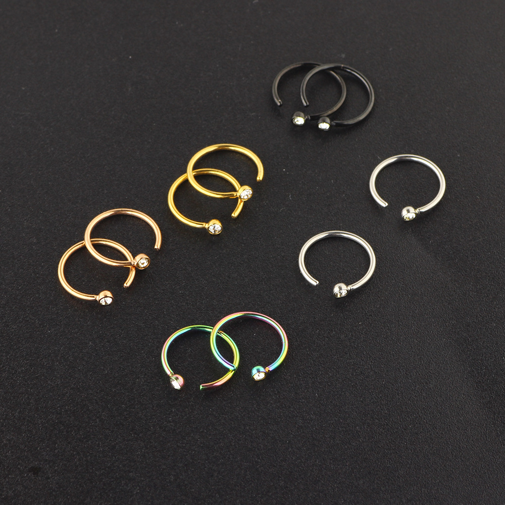 Rose Gold C-Shaped Stainless Steel Rhinestone Nose Ring Diamond Fake Nose Piercing Jewelry detail image 7