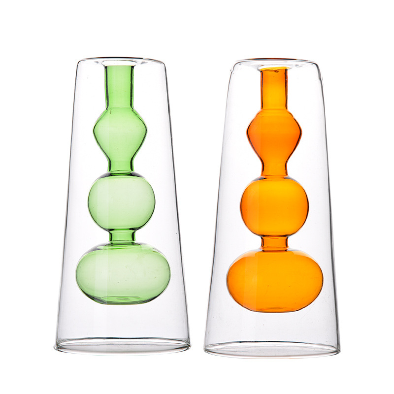 Nórdico simple de vidrio de color creativo de doble capa de vidrio transparente decoración de escritorio personalizada flor hidropónica Ware