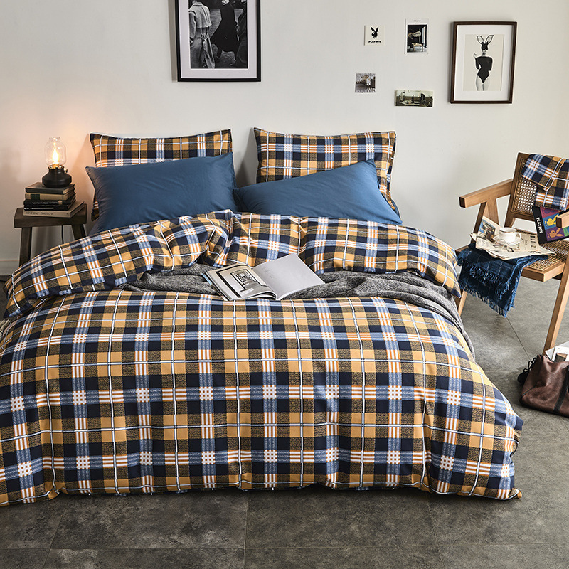 全棉新英伦风四件套1.2 1.5 1.8米纯棉床单床笠款学生三件套|ms