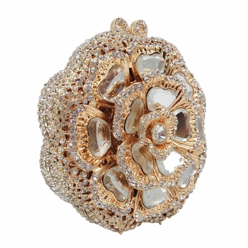 Túi clutch dạ hội kim loại đính kim cương, xách tay nữ thời trang dự tiệc — Màu đen, Đế Vàng Kim Cương, Nền vàng kim cương trắng, Màu bạc chi tiết 15