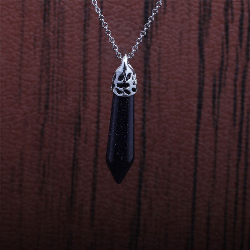 fashion stainless steel black stone hexagonal column pendant necklace