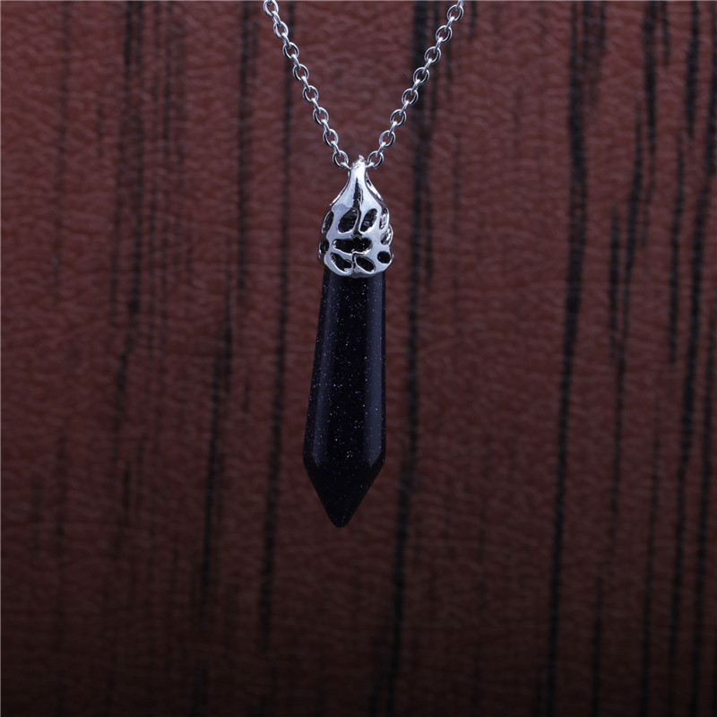 Fashion Stainless Steel Black Stone Hexagonal Column Pendant Necklace display picture 1