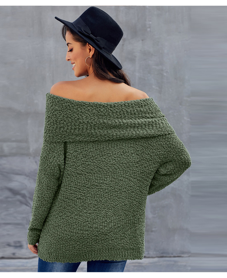  new long-sleeved sexy off-the-shoulder collar pullover sweater NSSI2746