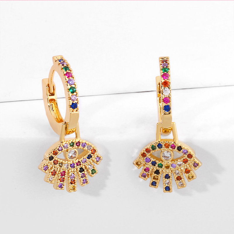 Alloy Full Diamond Earrings With Palm Color Eye Earrings display picture 3