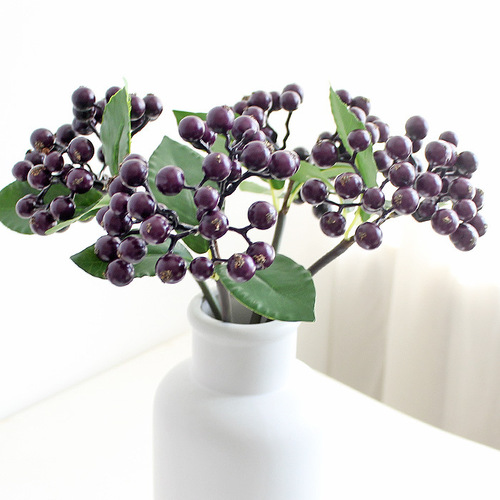 Soft Rubber Simulation Flowers Small Berries 32-Head Plastic Flowers Artificial Christmas Small Berries Blueberry Fruit Simulation Plants Good Quality
