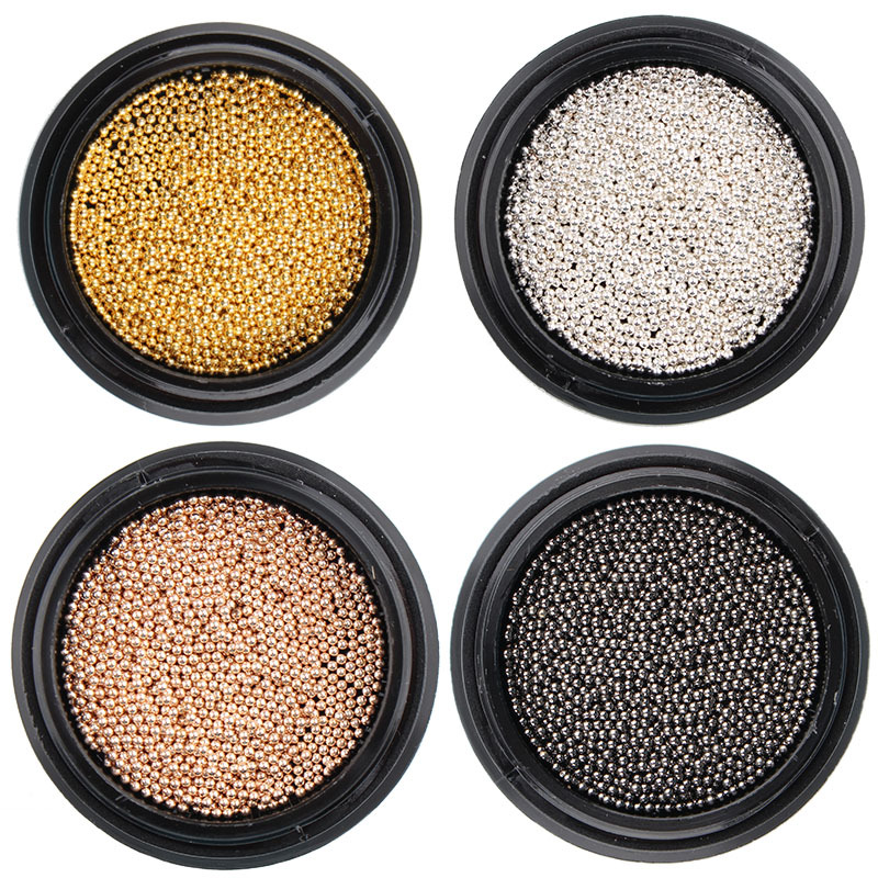 Transfronterizo especial manicura oro y plata pequeñas cuentas de acero uñas japonesas galvanoplastia metal micro cuentas joyas tamaño en caja mezclado cuatro colores