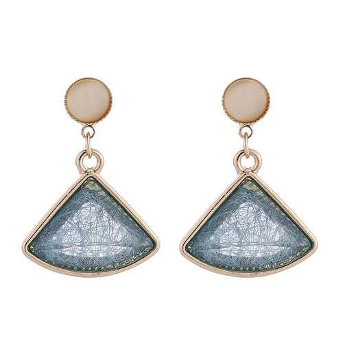 S925 silver needle Korean temperament simple blue ice crystal fan-shaped water drop earrings for women versatile cat's eye earrings earrings