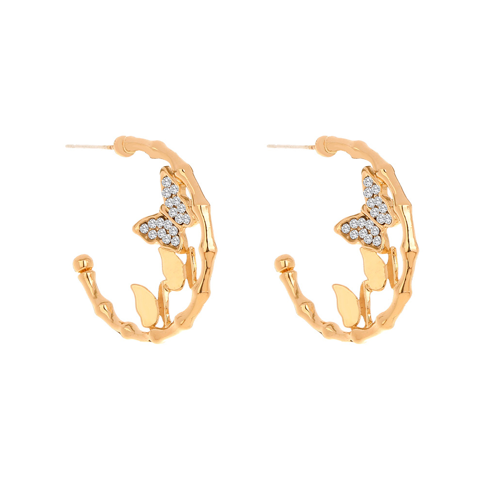 Fashion Diamonds Butterflies C-shaped Earrings display picture 1