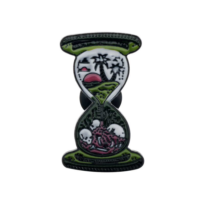 wish Aliexpress Popular Jewelry Beach Coconut Tree Skull Hourglass Brooch Halloween Metal Badge Pin