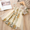 Summer new girls’ dress lace suede splicing Short Sleeve Dress