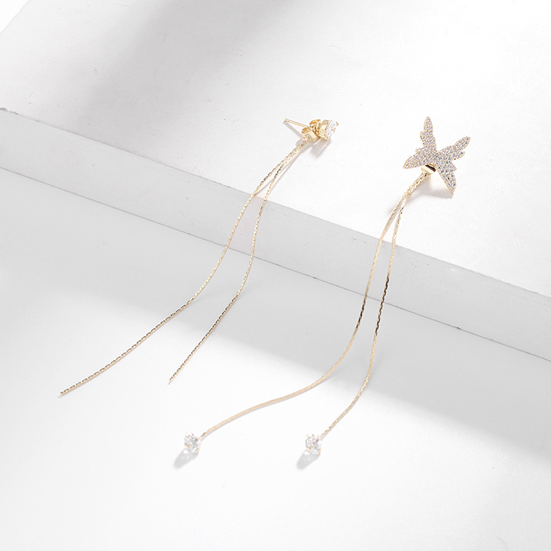 Nouvelle Vague Coréenne Boucles D&#39;oreilles Mode Cuivre Asymétrique Papillon Gland Boucles D&#39;oreilles En Gros Nihaojewelry display picture 8