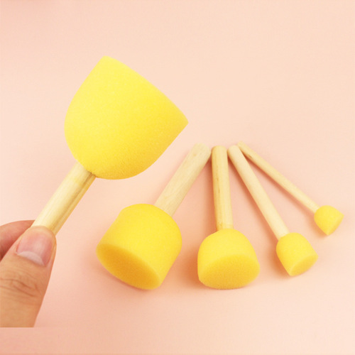 Kindergarten graffiti wooden handle sponge painting brush children's seal various specifications painting tools finger seal painting brush