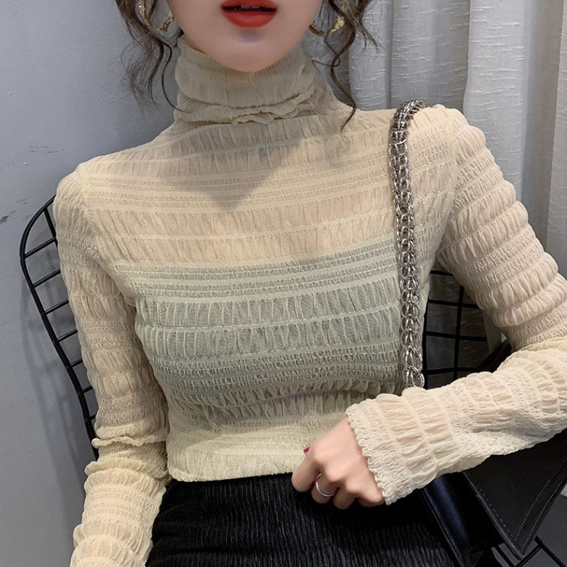 Autumn and winter new pattern fairy Jacobs jacket Explosive money Lace Base coat sweater Internal lap High collar Blouse high-grade Western style