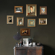 歐式復古照片牆相框組合客廳飯廳入戶玄關卧室牆面實木相片牆批發
