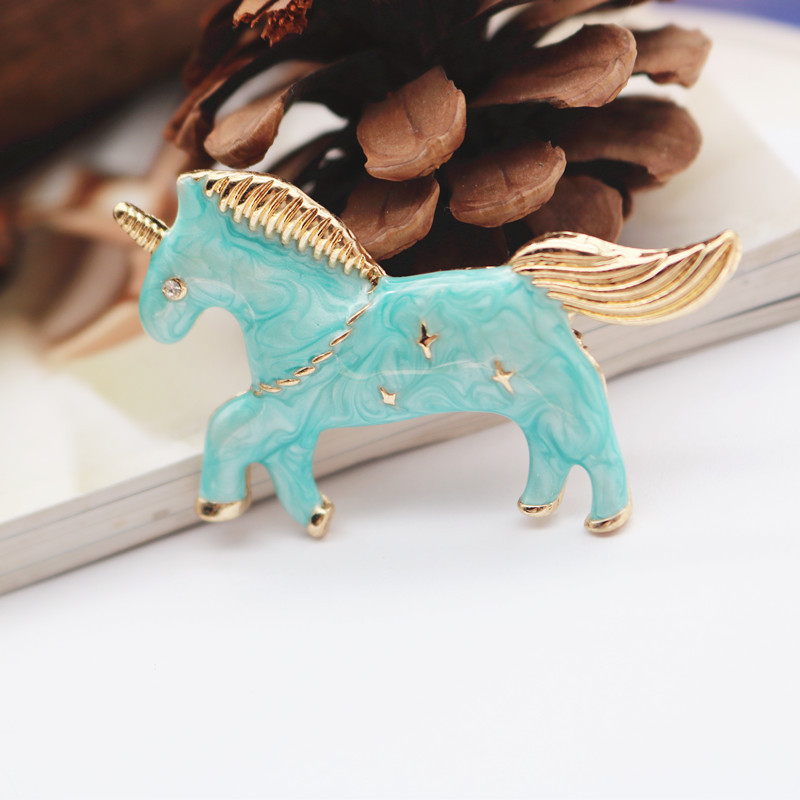 Japanese and Korean Style Simple Drop Glaze Fairy Tale Cute Lucky Horse Pendant Brooch Alloy Diamond Corsage Accessories